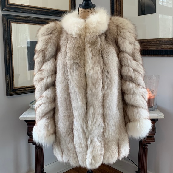 stefan braun Jackets & Blazers - Genuine FOX FUR Designer Coat Ivory Tan M 6 8 RARE